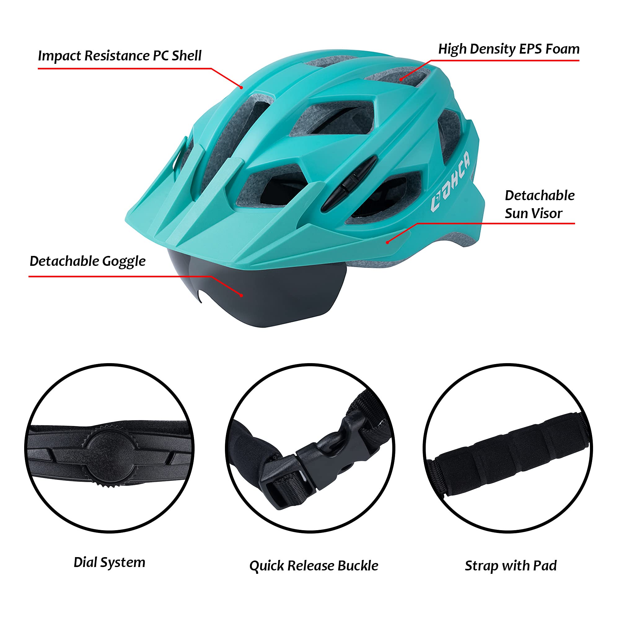 Fahrradhelm Herren Damen mit Visier, Rennrad, Mountainbike, MTB, Ebike Helm, Radhelm, 55-61cm