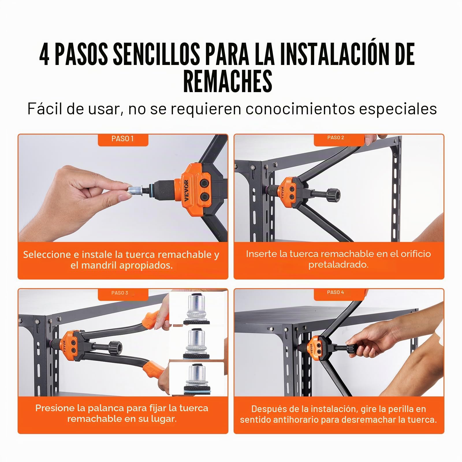 VEVOR Remachadora Manual de Tuercas Alicates de Inserción Roscada de 41cm con 13 Mandriles 186 Tuercas Herramienta de Remachado Botón Desviador Estuche de Transporte Portátil para Bricolaje Automotriz
