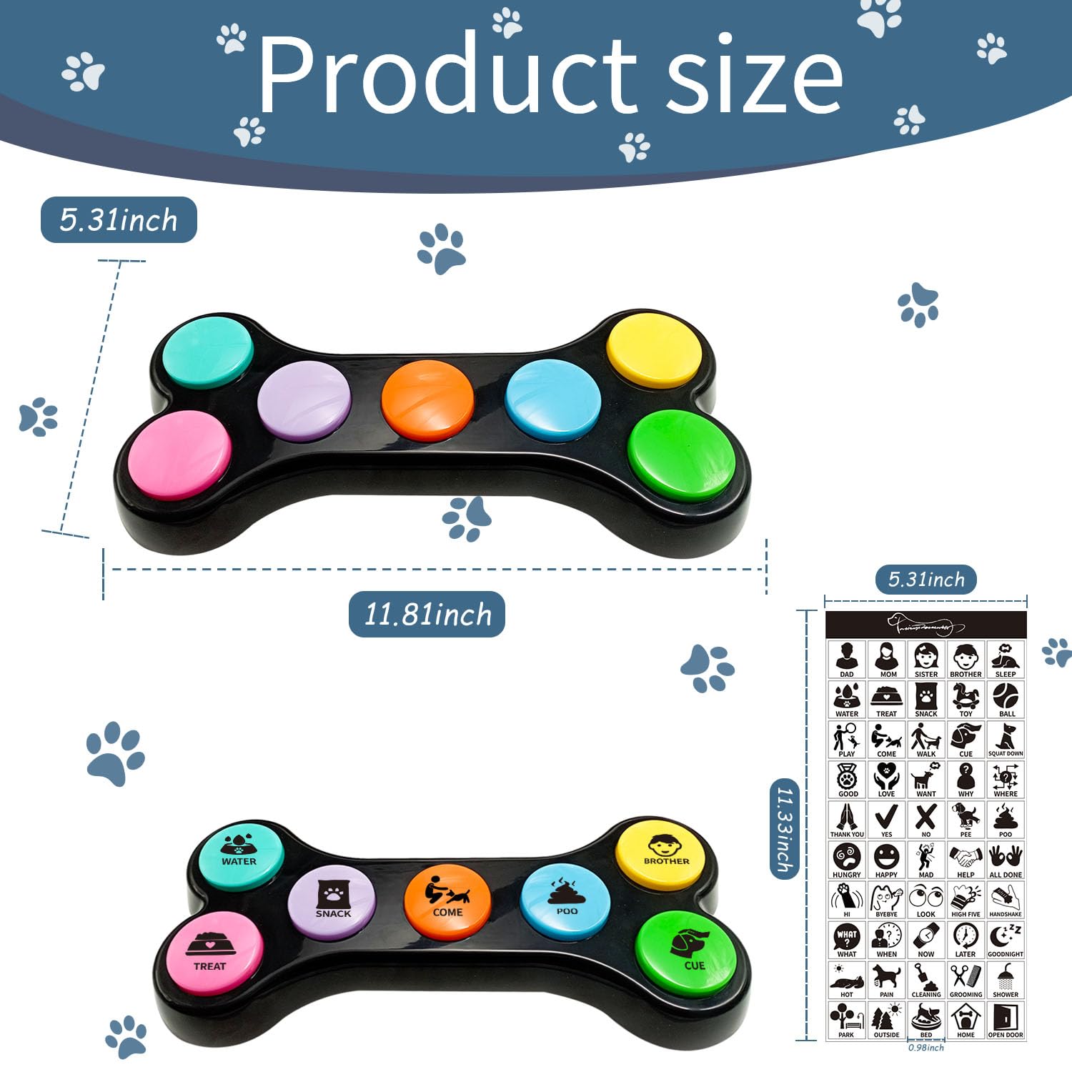 7 en 1 Boutons pour Chien,Boutons de Dressage pour Chien Boutons de Communication pour Chien,Boutons parlants pour Chien,Entraînement des Animaux de Compagnie - Bouton pour la Communication