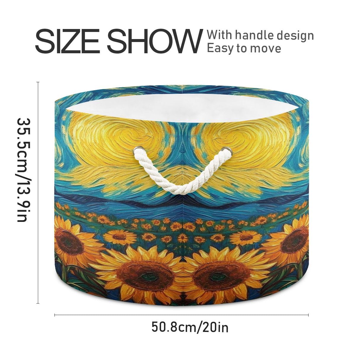 Round Storage Basket Sunflowers Starry Sky Painting Open Home Storage Bin 20 * 13.9in