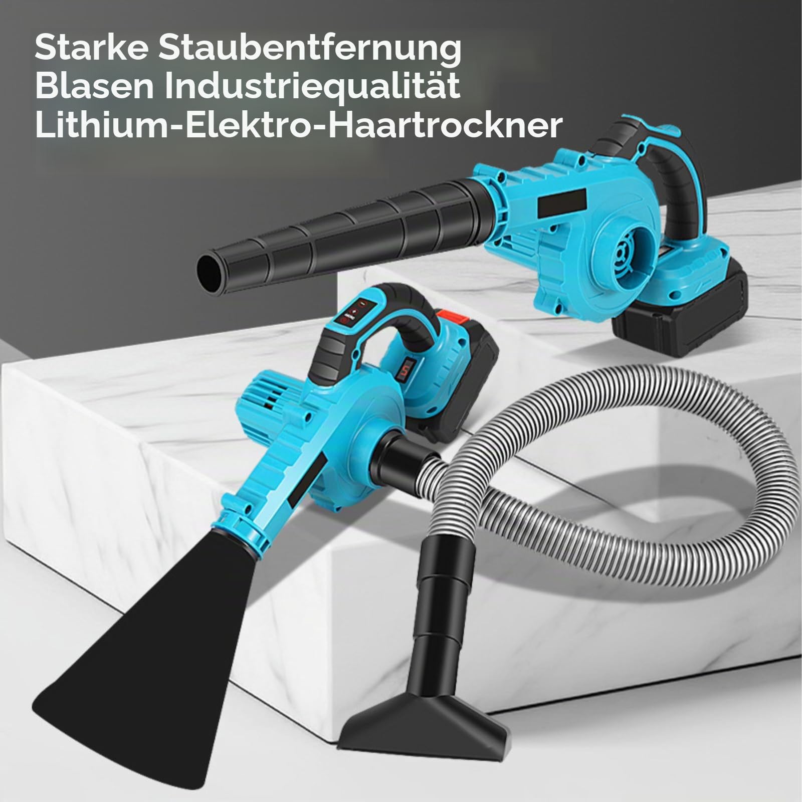 Akku Laubbläser, 2-in-1 Elektrischer Laubbläser und Staubsauger Geeigne mit 2× 7500mAh Akku und Ladegerät, 5 Gang Steuerung, 300 km/h Luftgeschwindigkeit, für Terrassen Rasenpflege Laubblasen