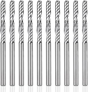 HQMaster CNC Router Bit 10 Pack 1/8” Shank Spiral Upcut Router Bit 1 Flute End Mill Set Milling Cutter 3.175mm Cutting Single Flute Tungsten Steel Engraving Tool for MDF Acrylic PVC Wood Density Board