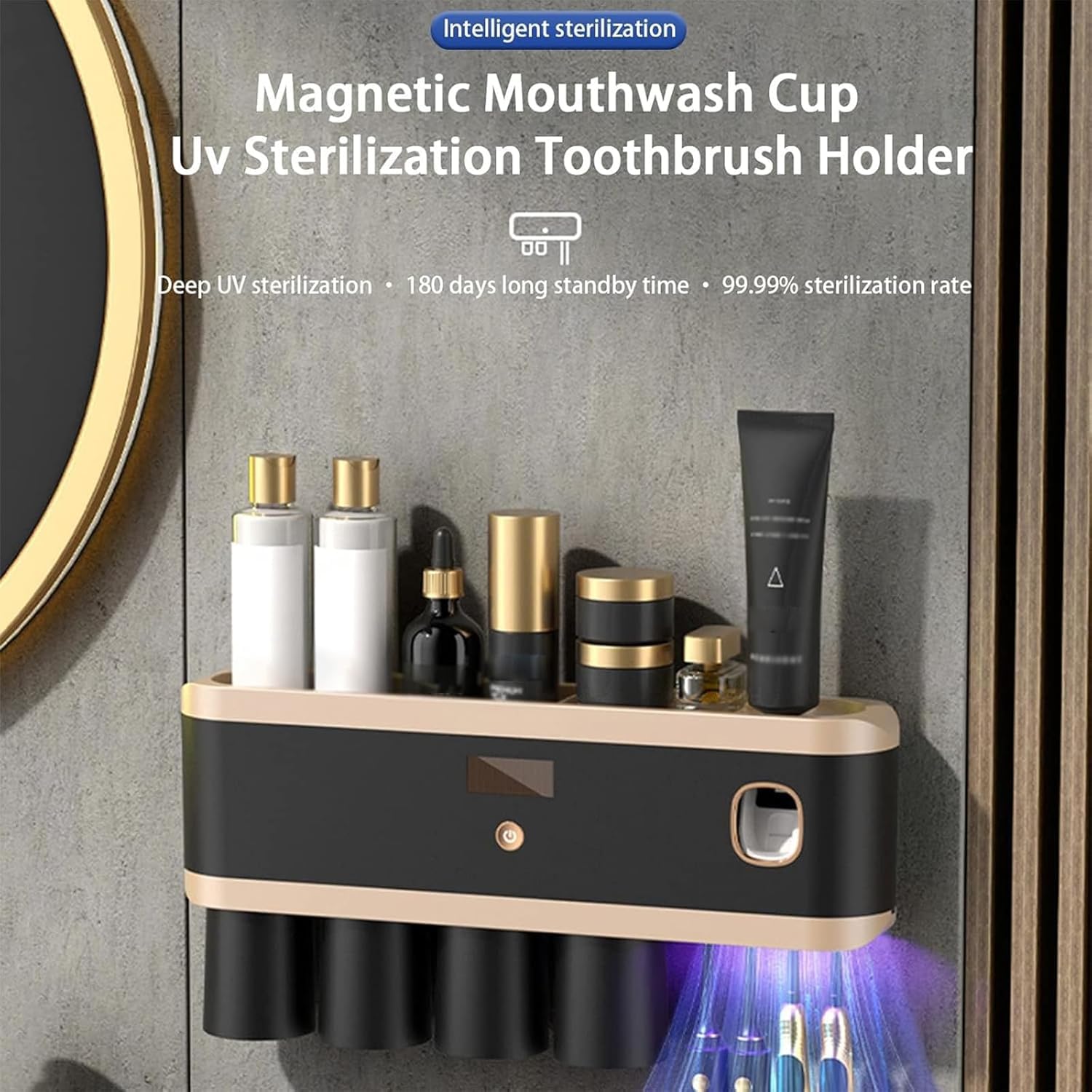 Soporte Y Esterilizador De Cepillo De Dientes Eléctrico De Pared, Dispensador Automático De Pasta De Dientes Recargable, Ideal para La Ducha Y El Baño, Color Negro, Black 3cups