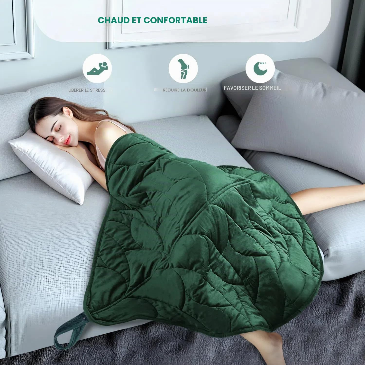 Couverture lestée 3,2 kg pour adultes - Pour un sommeil profond et un meilleur repos - Couverture douillette en velours cristal - 100 x 70 cm - Pour la détente, le repos et comme couverture de