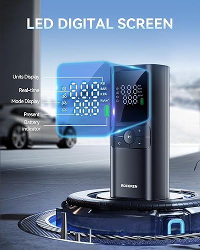 Miniatura 2 de Rocoren Inflador de neumáticos, compresor de aire portátil, bomba de coche inalámbrica de 150 PSI, bomba eléctrica recargable por USB con motor de