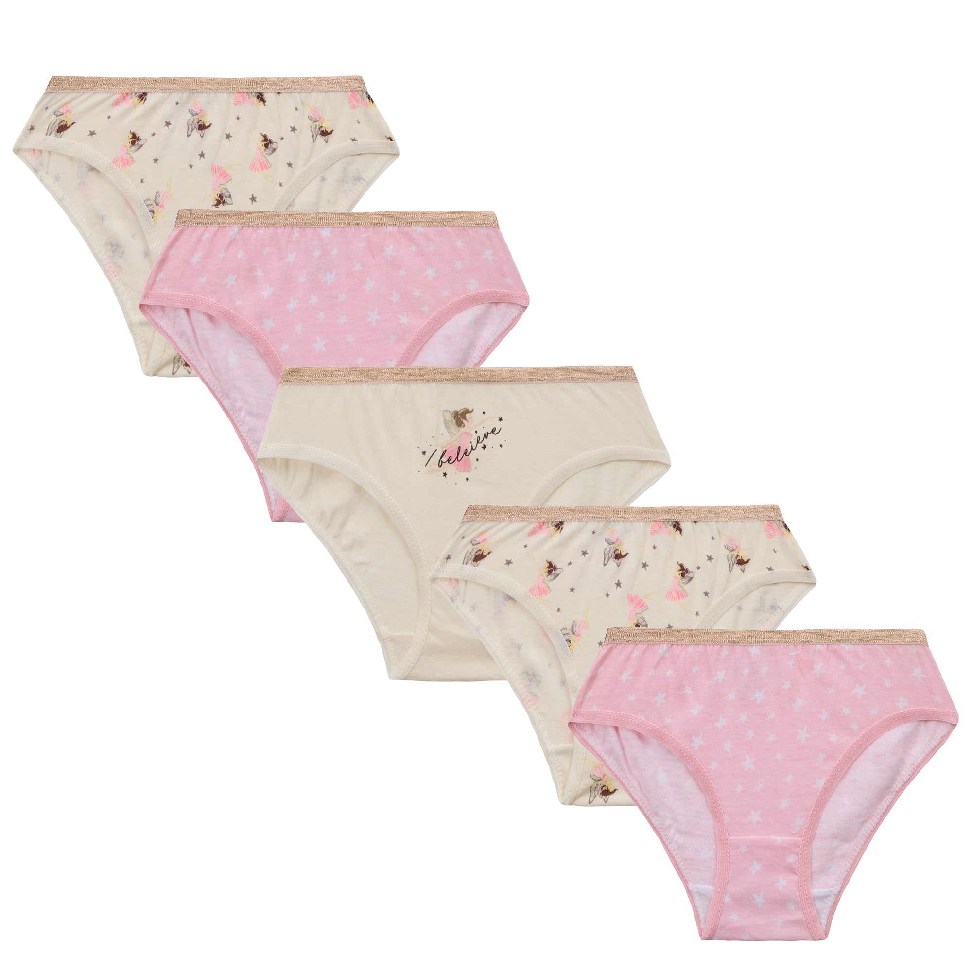 Metzuyan Girls Ballerina - 5 Pairs Ws-Ss25 Kids 5 Pairs Briefs Underwear 100% Novelty Multipack Pink Ballerina 13 Years