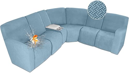 Miniatura 10 de ALIECOM Fundas 100% impermeables para sofá seccional reclinable en forma de L, funda elástica para sofá seccional reclinable de esquina, protector