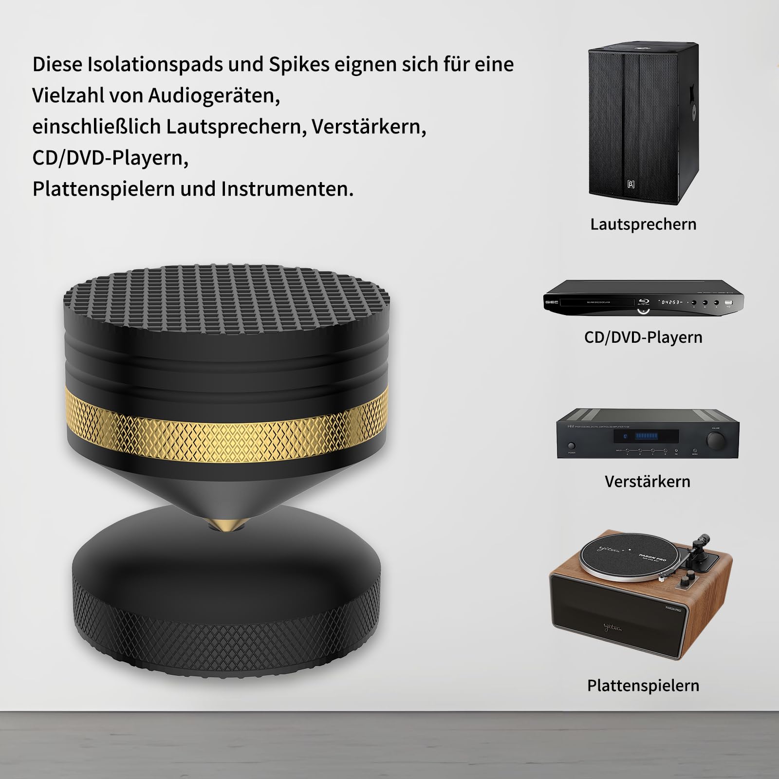 Tertullus 4 punte per altoparlante HiFi 39 x 33 mm, cuscinetti isolanti in alluminio, per amplificatori, giradischi, dispositivi DAC – nero