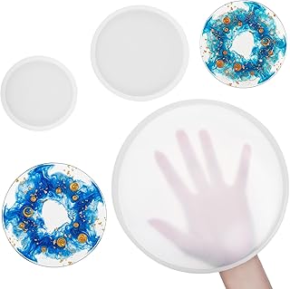 3 Stück Runde Silikonform für Untersetzer, Untersetzer Silikonformen Epoxidhar, Gießformen Silikon, Silikon Gießformen Tablett, Epoxidharz Formen für DIY Bastelprojekte, Heimdekoration (3 Größen)