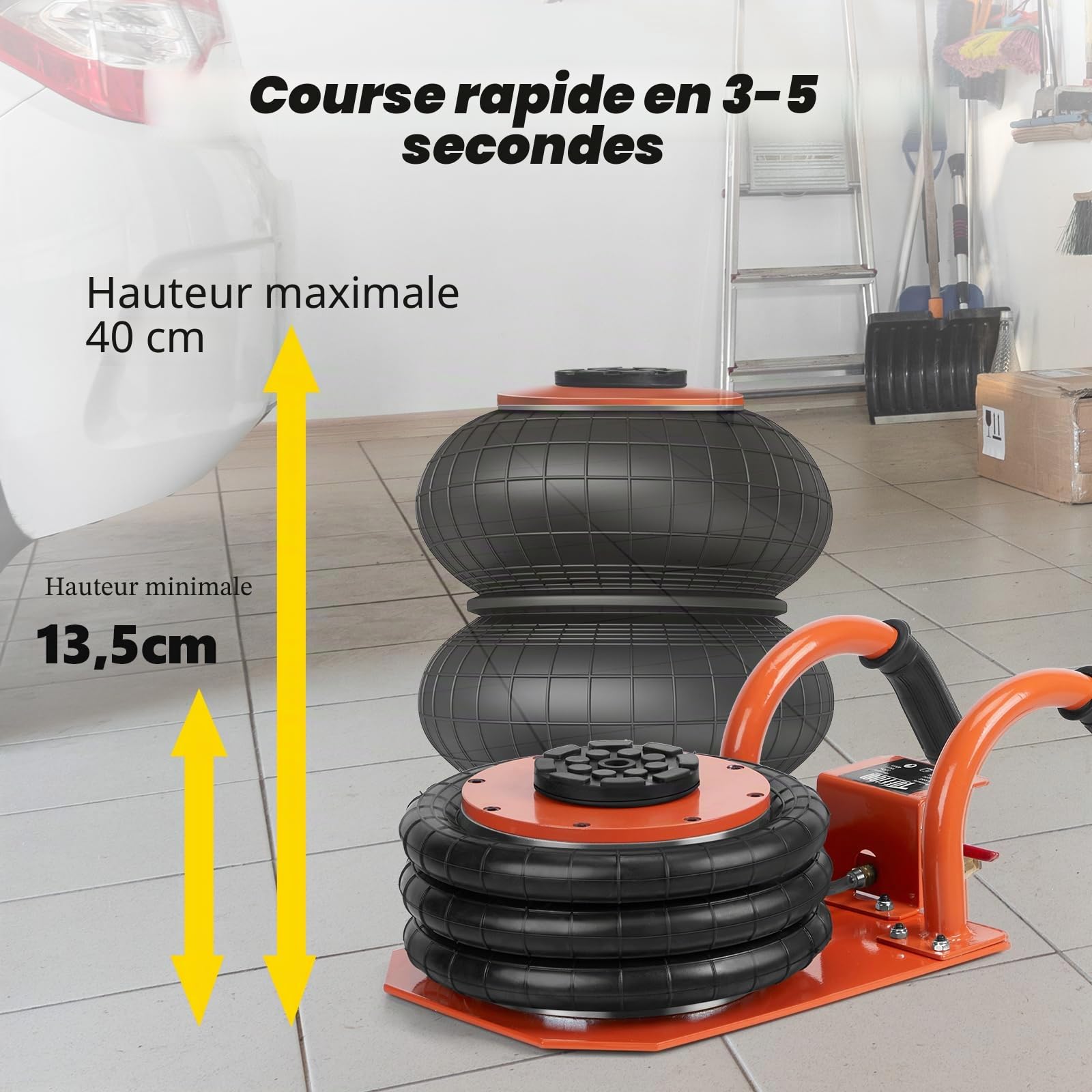 Bonnlo Cric Pneumatique 3 Tonnes, Plage 135-400 mm, Pression 1,0 MPa, Levage Rapide pour Voiture SUV Atelier Garage (Orange)