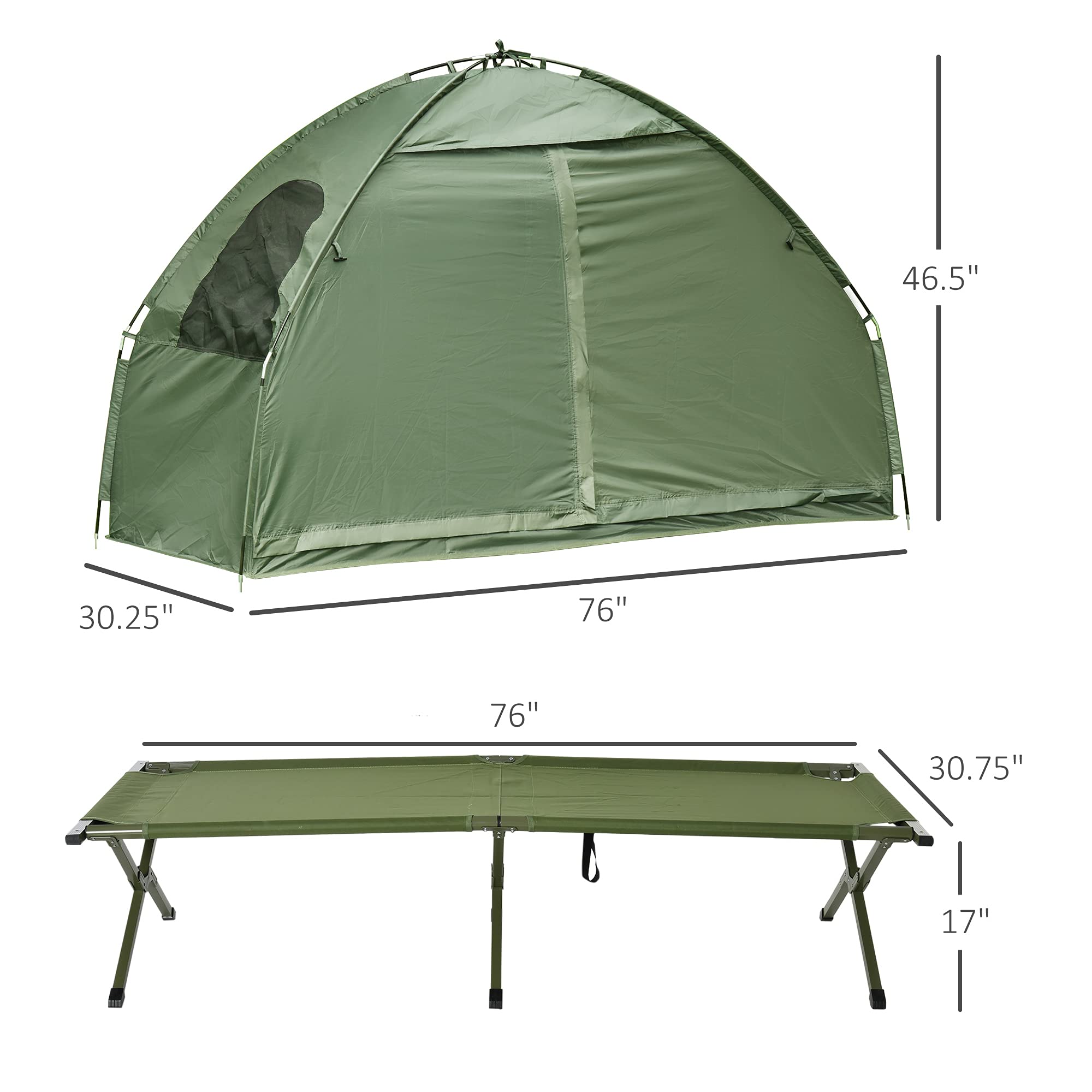 Camping Tent Cot, Single Person Folding Cot Combo, Covered Outdoor Bed with Carry Bag, 2-in-1 Elevated Camping Bed Tent for Hiking, Camping