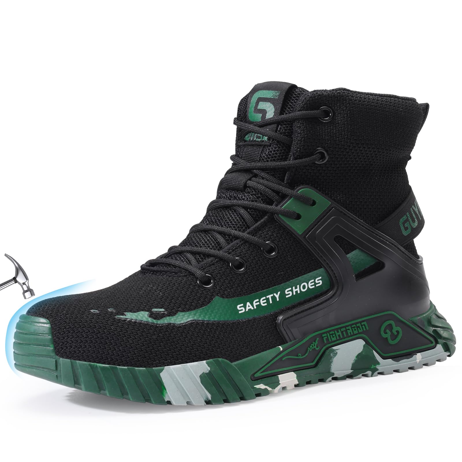 Steel Toe Shoes for Men Work Safety Shoes Industrial Construction Shoes Mid Cut Industrial Boot Work Sneakers Comfortable Lightweight Safety Shoes for Work, 0296-green, 12.5