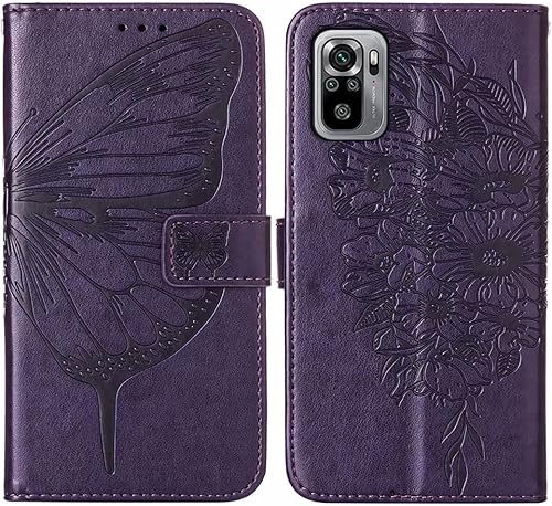 Miniatura 2 de ZXL Compatible con Xiaomi Redmi Note 10S Funda tipo cartera con tarjetero de mariposa en relieve de cuero con tapa protectora de cuero PU con
