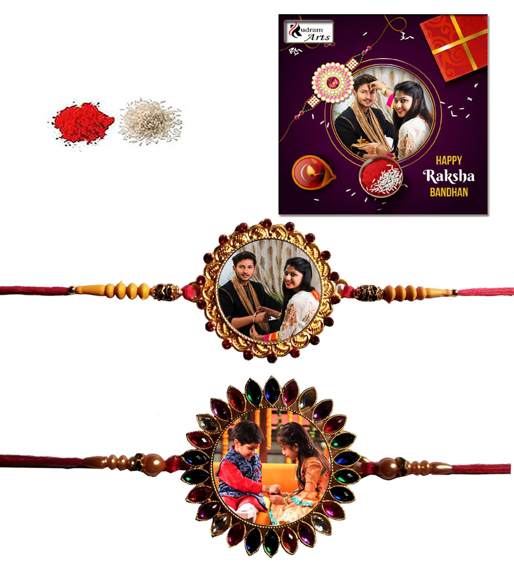 Rudram Arts Mens Personalized 2 Rakhi Combo Set Bhaiya Bhabhi Rakhi Customized Photo Best Gift Rakshabandhan For Brother Bhaiya Bhabhi Rakhi(Pack Of 2) (B0CD2NRZSX) Amazon Price History, Amazon Price Tracker