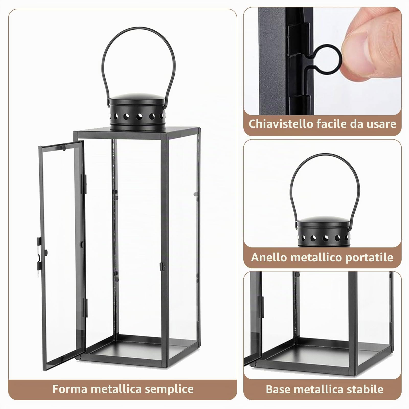 Lanterne per esterni, resistenti alle intemperie, in metallo | Set di 2 lanterne da 24/35 cm, per esterni, cimitero, balcone, giardino, decorazione moderna per soggiorno