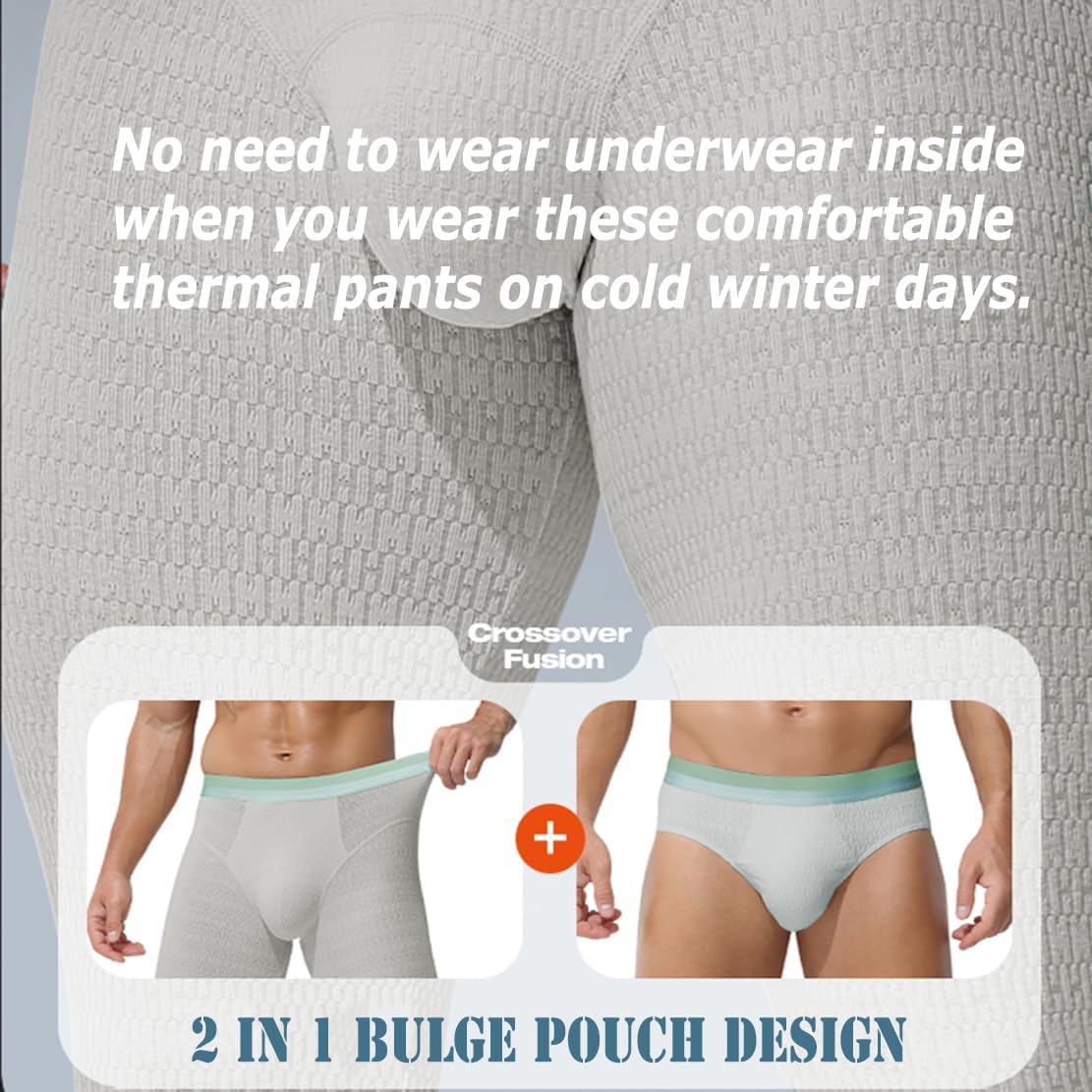 Ouruikia Men's Thermal Underwear Bottoms Ultra Soft Thermal Pants Cotton Long Johns Pants Base Layer Bottoms - Image 3