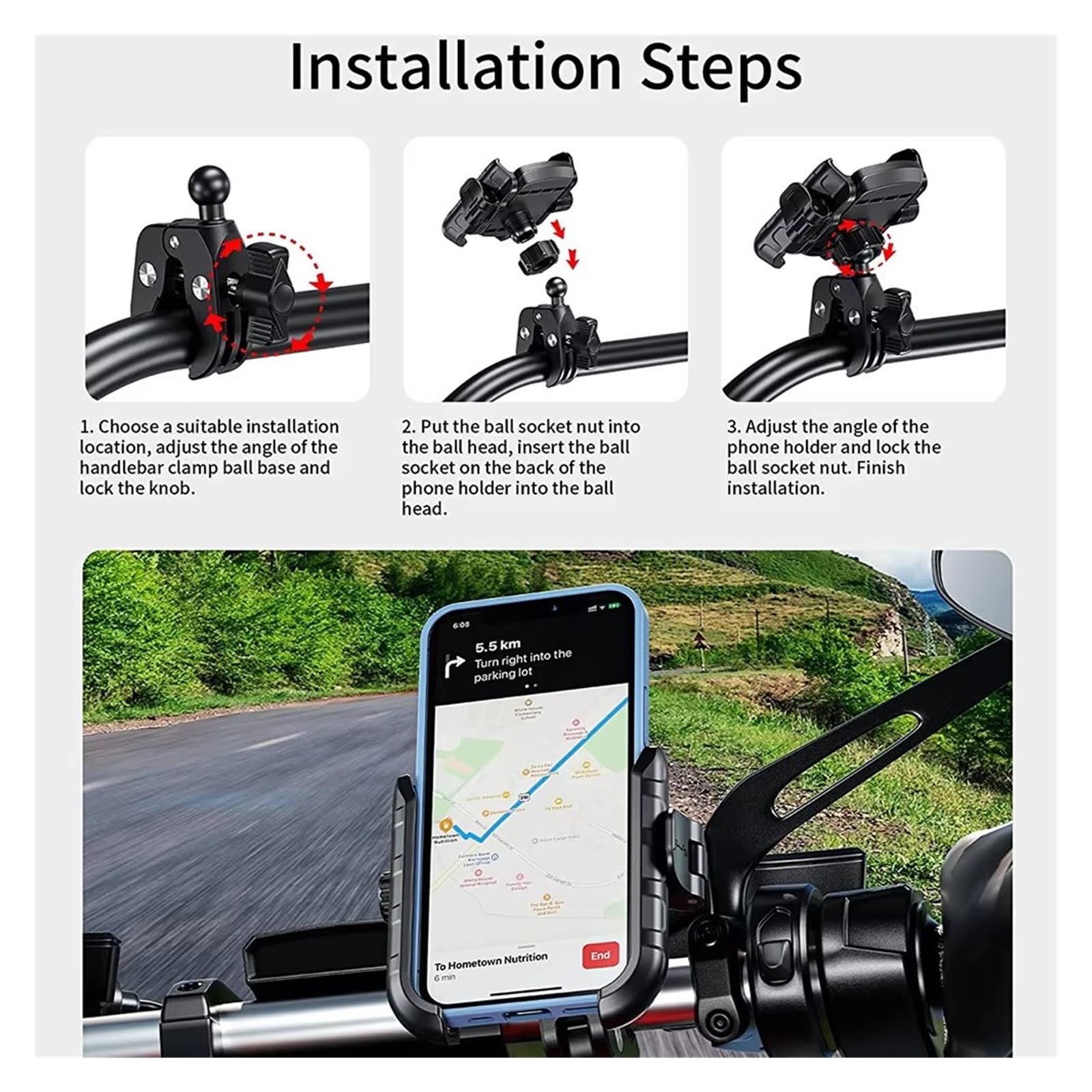 Generico Porta Telefono Moto Supporto Telefono Scooter Bicicletta ATV Moto Supporto Navigatore GPS