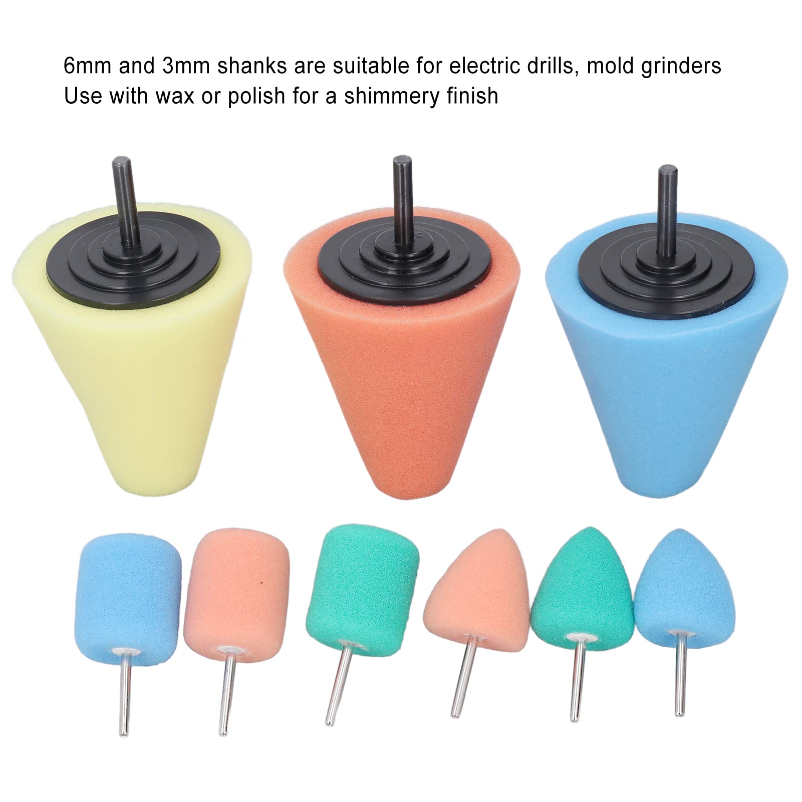 Cono de Pulido de Esponja, 9 Piezas Cono de Pulido Esponja de Pulido de Metal Almohadilla de Bola de Pulido Eliminación de óxido Herramientas Rotativas, Tampones y Almohadillas de