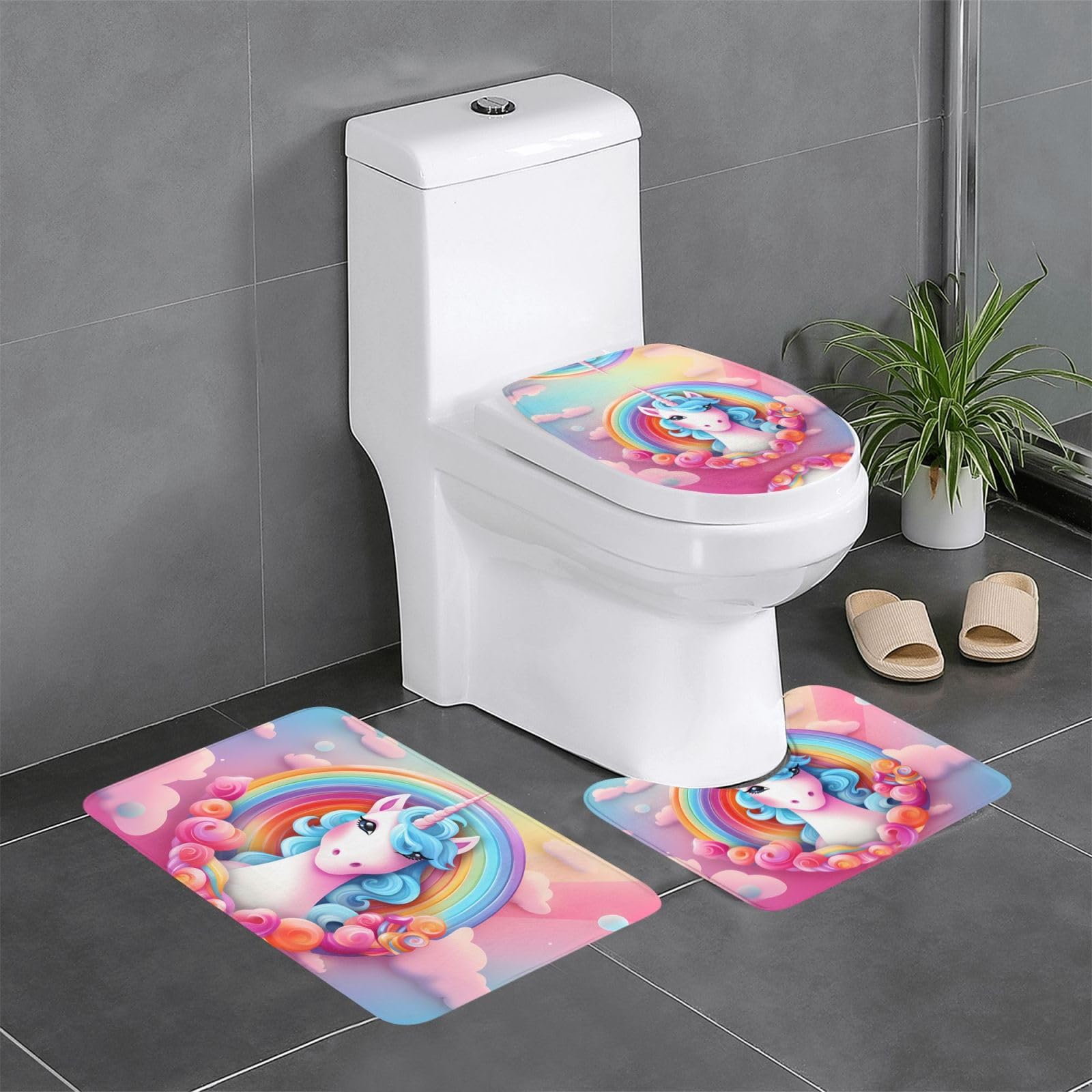 Tapis de salle de bain antidérapants licorne rectangulaire U et O WC