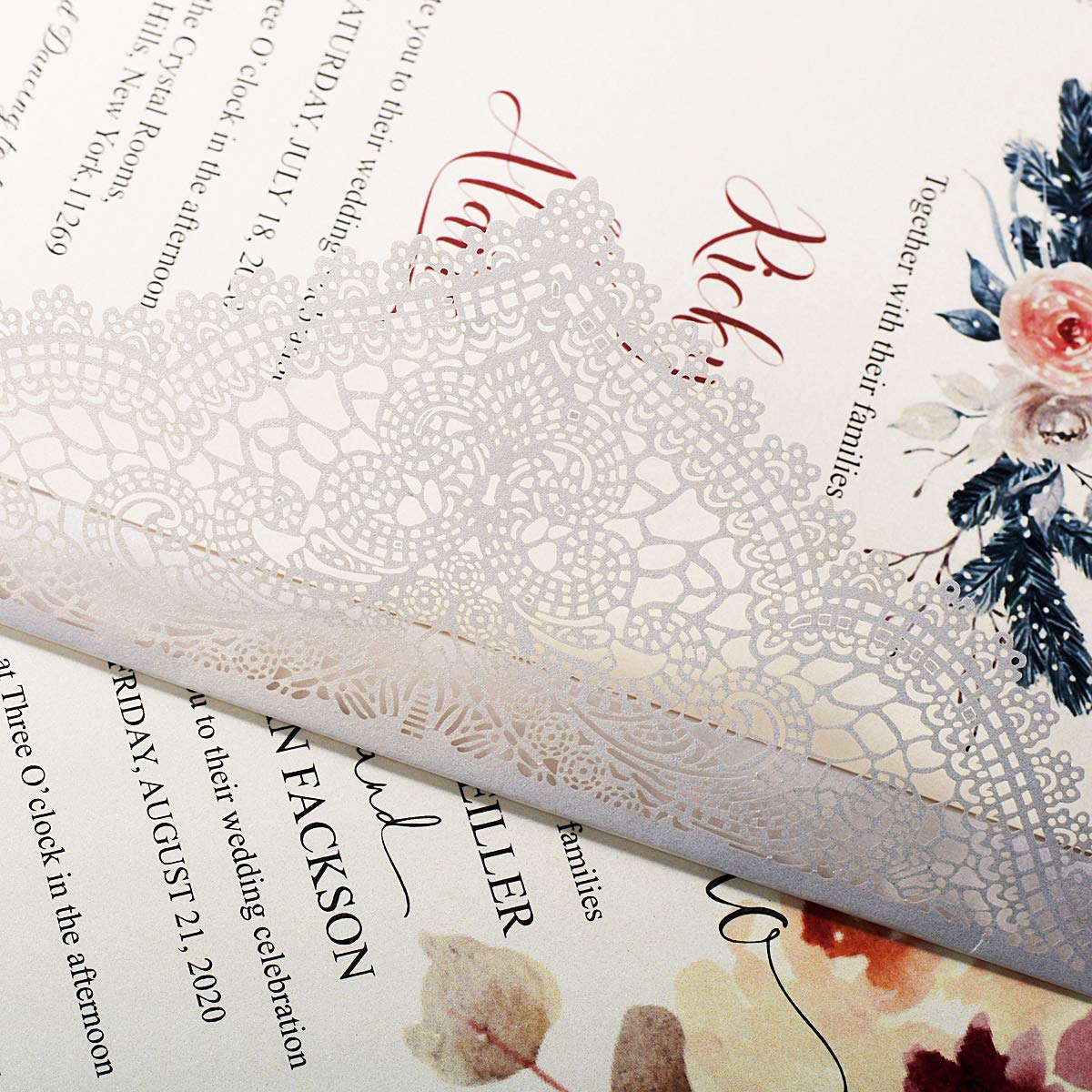 Tarjetas de invitación de encaje hueco, cortadas con láser, con hojas interiores de perlas y sobres, elegantes tarjetas de boda para despedidas de soltera, invitaciones de cumpleaños, 20 unidades
