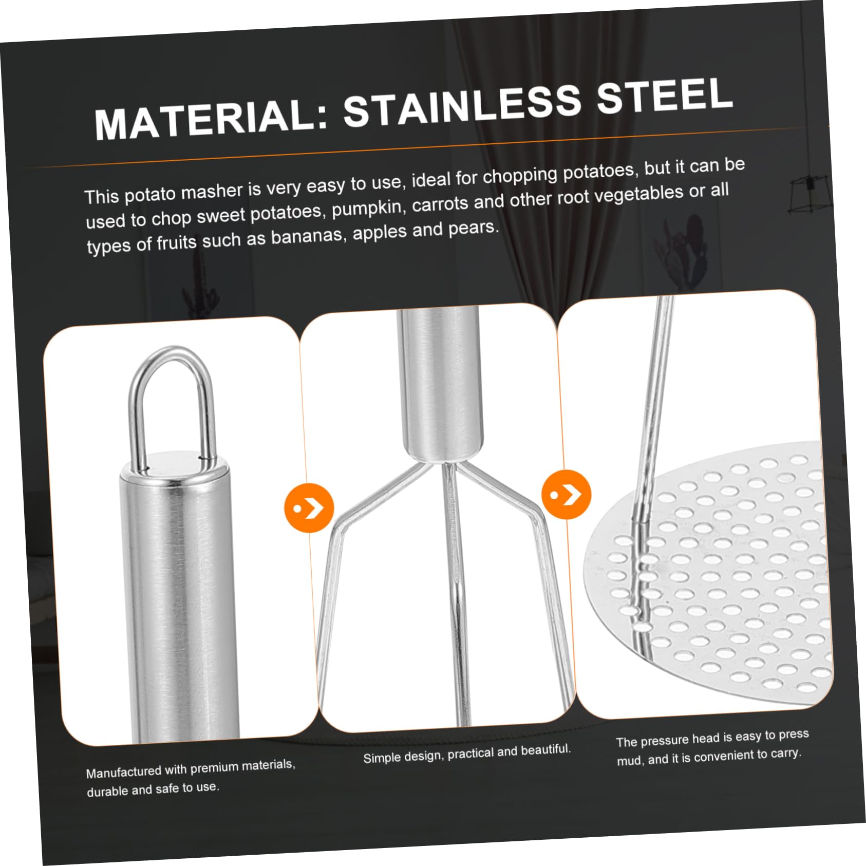 SOLUSTRE 2pcs Stainless Steel Potato Masher Portable Manual Crusher for Mashing Potatoes and More Kitchen Tool for Home and Restaurant Use