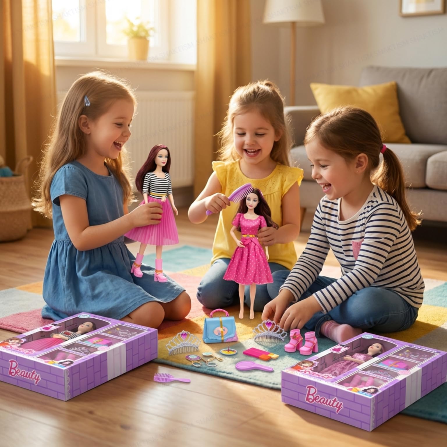 SHAKTISM Beauty Doll Set for Girls with Makeup, Dress, Accessories, Wardrobe Closet, Hangers, Necklace, Multicolor, 3+ Years - Random Colour - 1Pc 1