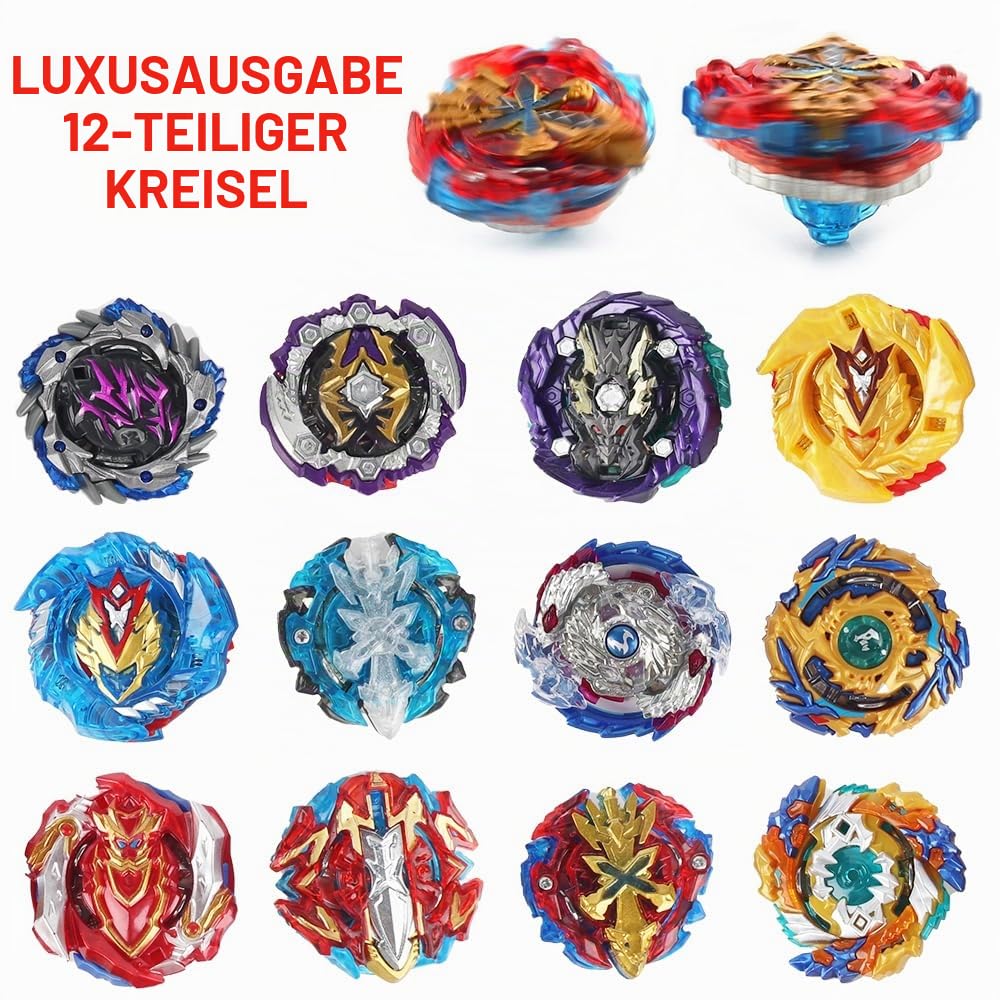 12in1 Kampfkreisel Set, 12 Kampfkreisel 2 Launchers, Bey Burst Turbo Blade Set, Kreisel BattleSet Mit Tragbare Aufbewahrungsbox, für Kinder Geburtstag Weihnachten Geschenk