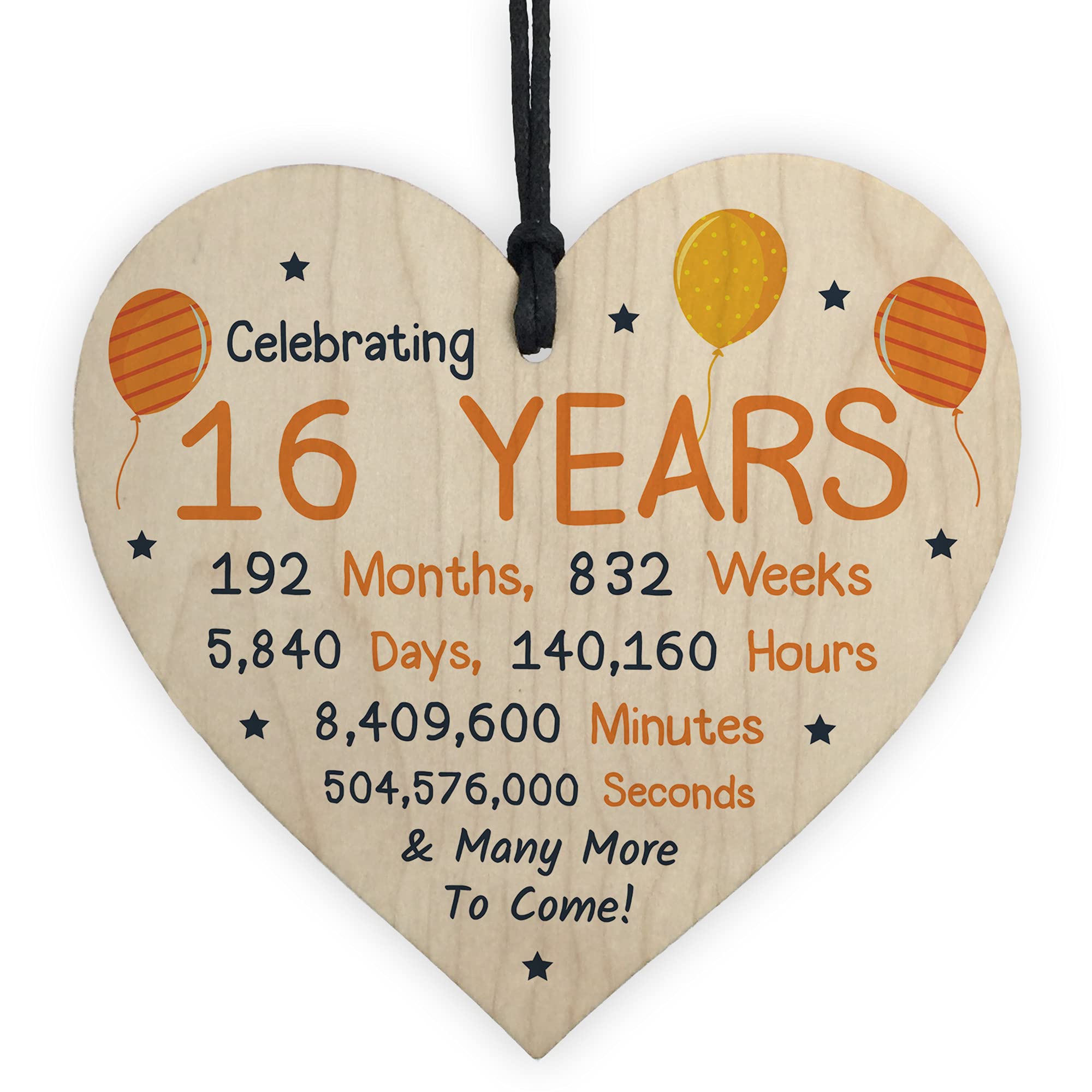 RED OCEAN 16th Birthday Novelty Wooden Heart Gift For Son Daughter Brother Sister Friend