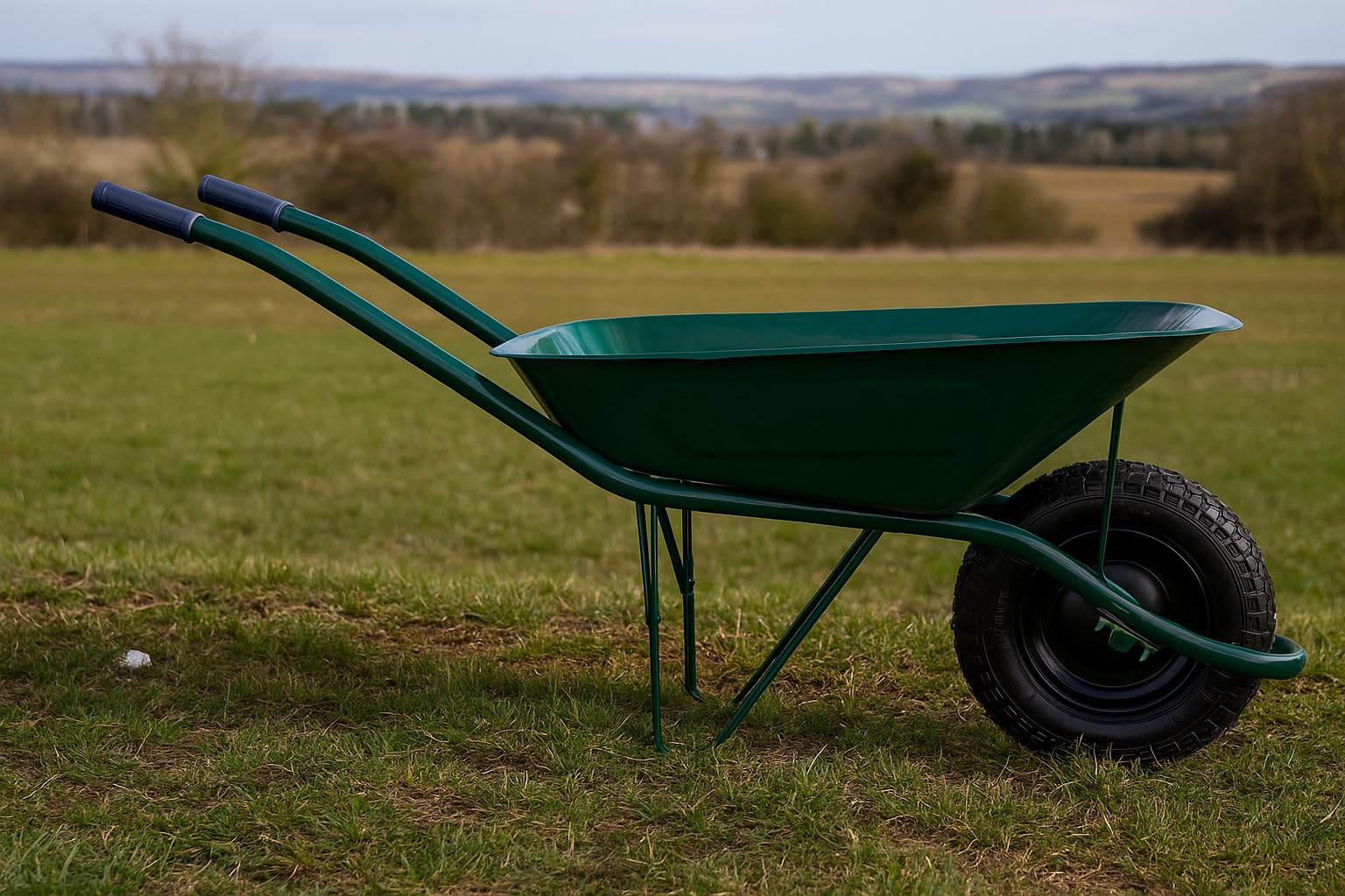 Carretilla de jardín | Resistente | Color Verde| 65 litros de Volumen | 110 kg | Neumáticos con llanta metálica | Carretilla de Transporte