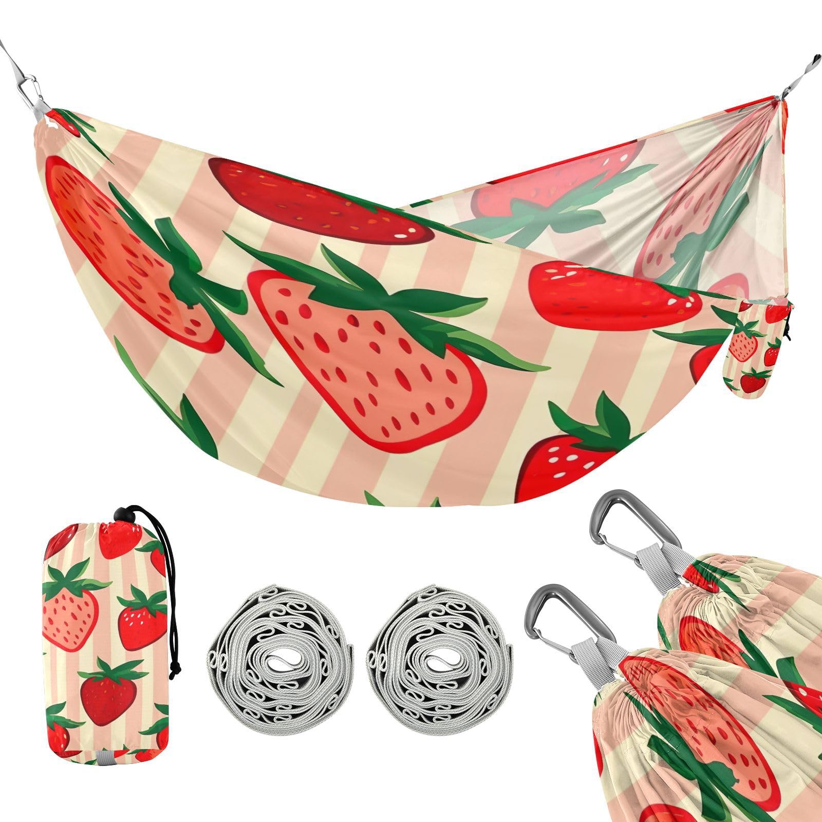 ATTX Strawberry Pattern Camping Hammock - Lightweight & Portable Hammocks, Heavy Duty 330lbs Capacity for Indoor, Hiking, Backpacking, Travel, Backyard, Beach#324