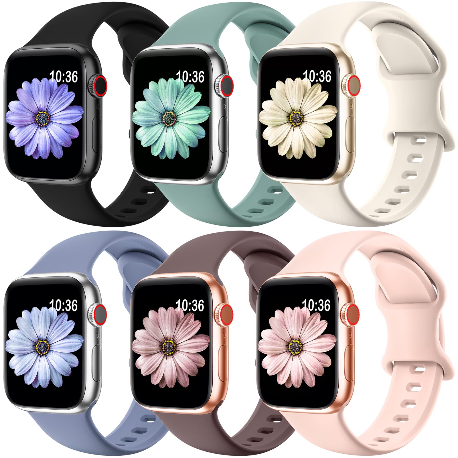 6 Pack Sport Bands Compatible with Apple Watch Bands 40mm 38mm 41mm 42mm 44mm 45mm 49mm,Soft Silicone Waterproof Strap for iWatch Ultra2 Series 9 Ultra 8 7 6 5 4 3 2 1 SE Women Men