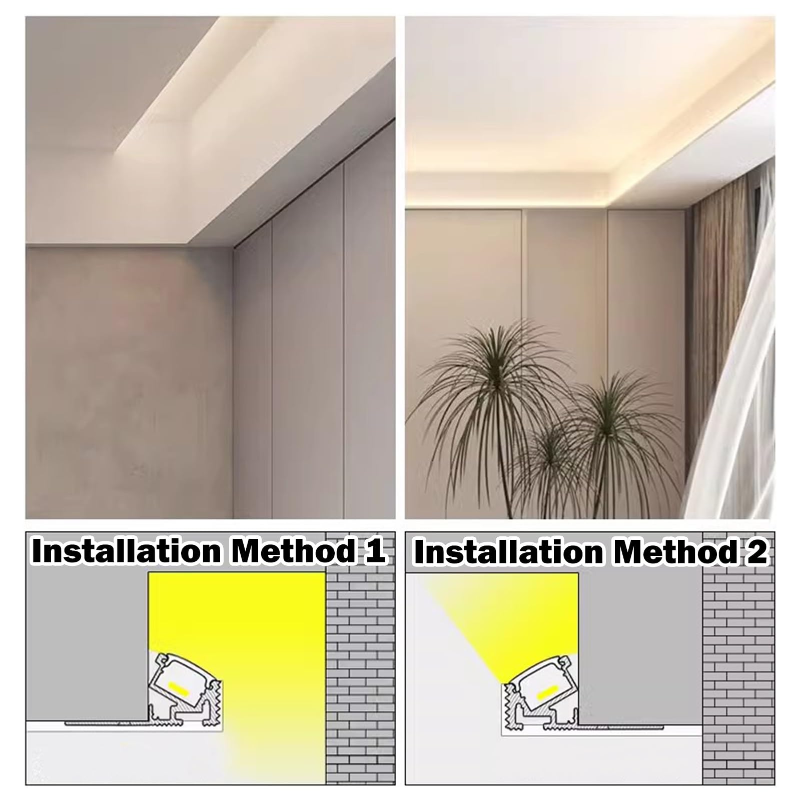 Profil Aluminiowy LED Aluminiowy Profil LED do Oświetlenia Pośredniego | Profil Wpuszczany z Dyfuzorem do Taśm LED (ukryty Montaż)(5m/16.4ft)