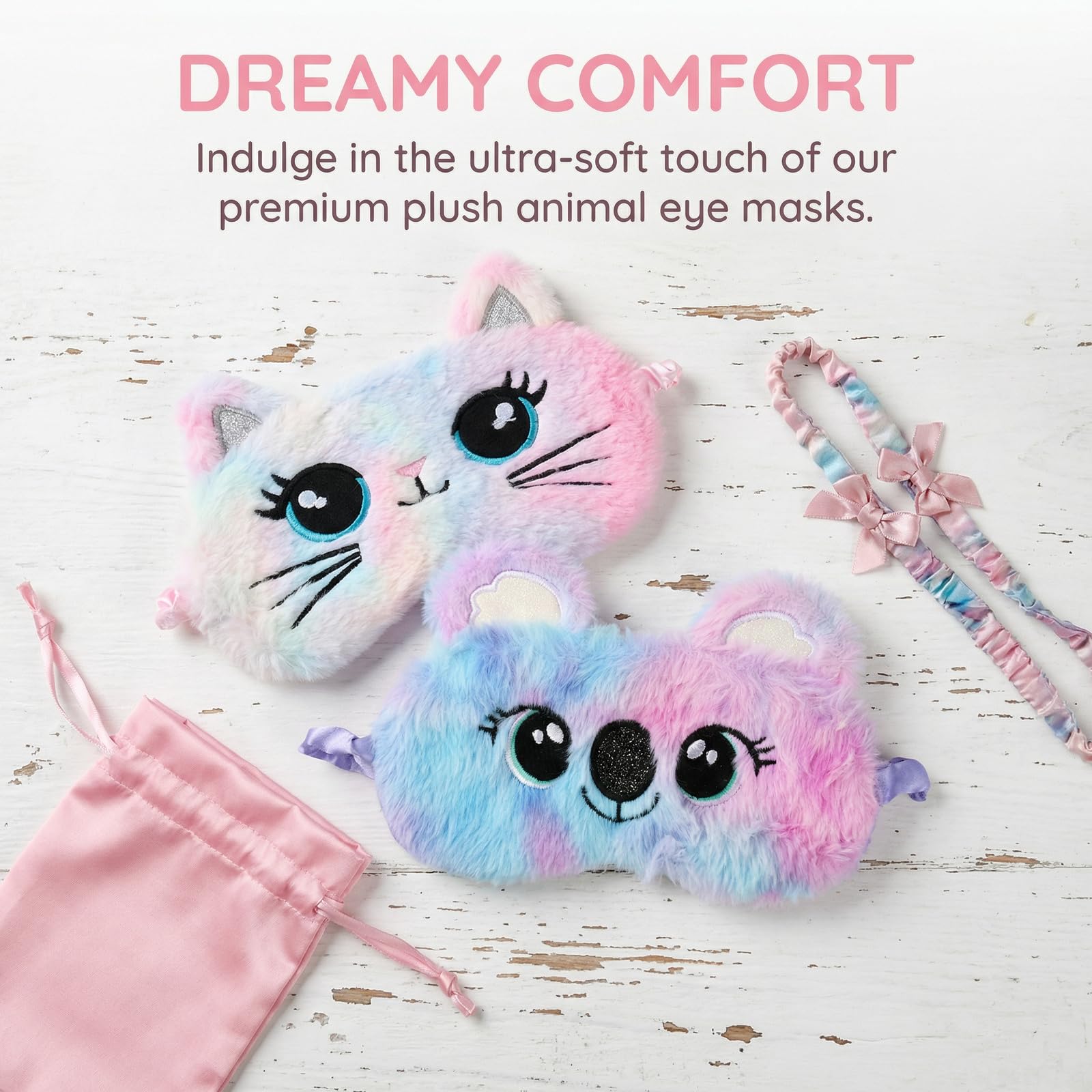 2 mascherine per dormire per bambini, graziose forme di animali, maschera per gli occhi in morbido peluche, adatta per ragazzi e ragazze, per viaggi, per dormire a pranzo e come accessorio per feste