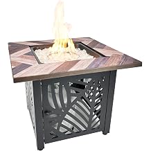 Endless Summer Darby 30 Inch Square Outdoor UV Printed 50,000 BTU LP Gas Fire Pit Table with Faux Wood Mantel and Stamped Steel Base