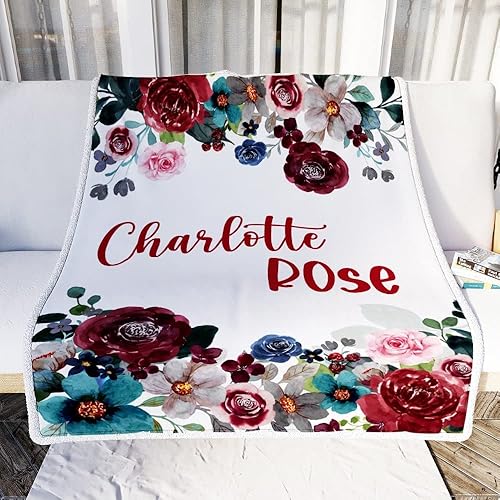 Miniatura 2 de Manta de bebé personalizada con nombre personalizado para niñas, flores, granate, cobijas para Bebe Nina, hija, nieta, sobrina, forro polar de