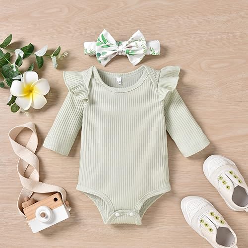 Miniatura 4 de Aalizzwell Conjunto de mameluco acanalado para bebé recién nacido prematuro para otoño e invierno