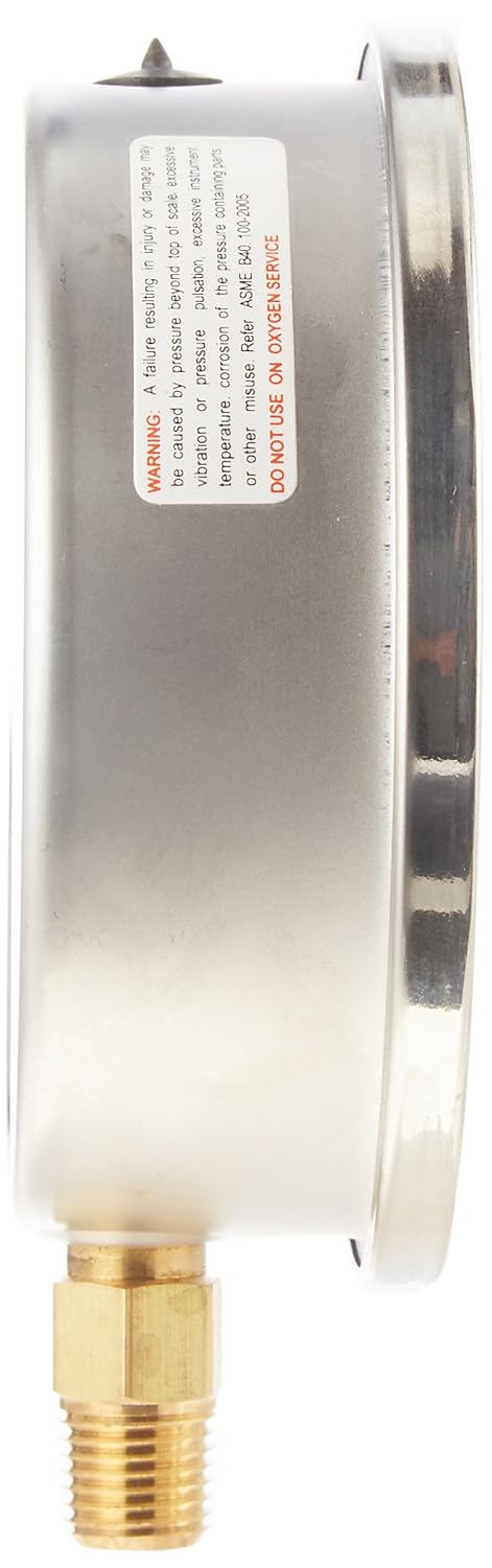 Winters 4" Dial Size, Liquid Filled Pressure Gauge, Potable Brass Internals, 304 Stainless Steel Case, Dual Scale 0-160 psi/kPa, 1.5% Acc, 1/4" NPT Bottom Mount, Drinking Water Pressure Gauge