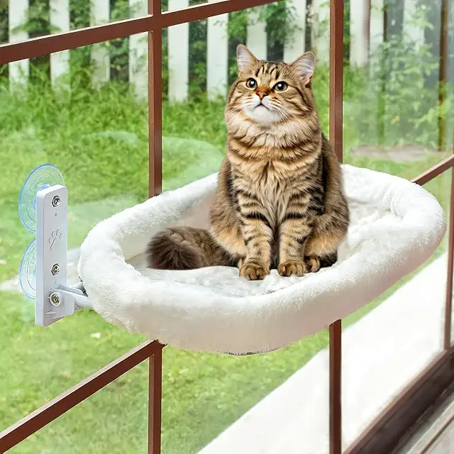Foldable Cat Hammock - Soft White Window Seat for Cats Up to 25kg