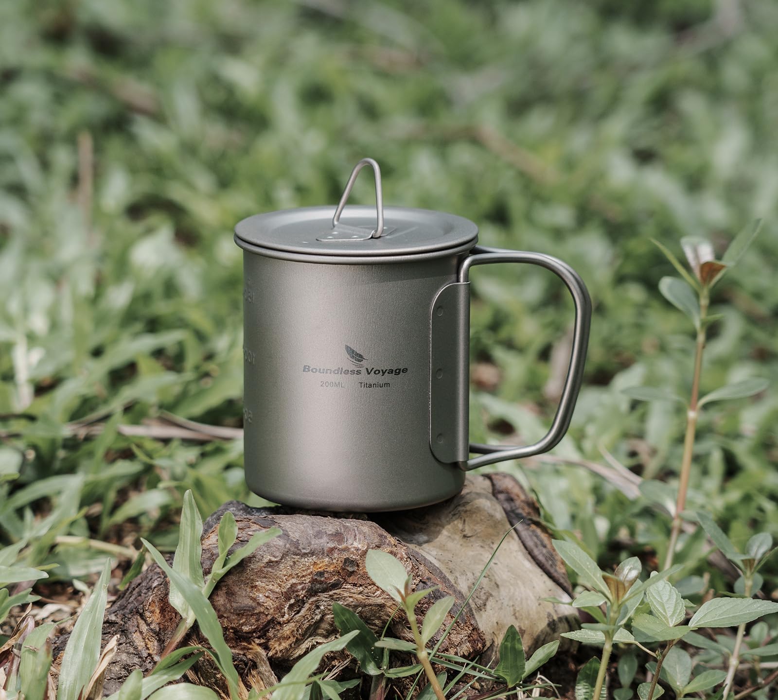 iBasingo Titan Becher Camping Topf Outdoor Kaffee Tee Tasse mit Deckel & Faltbarem Griff 200ml/300ml/420ml/450ml/500ml/600ml/750ml Leichte Kochgeschirr Backpacking Picknick Trinkgeschirr