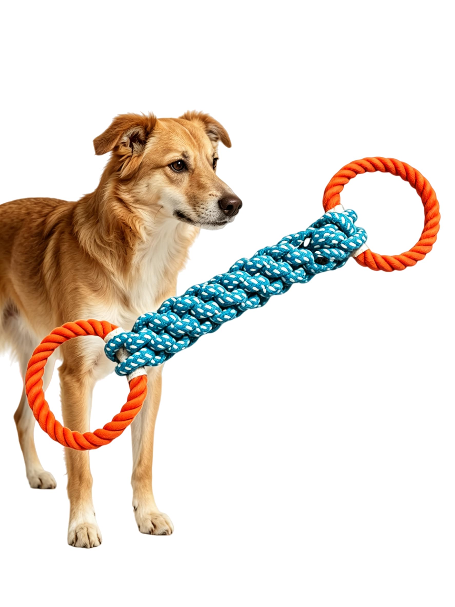 VisnzvLux 大型犬用ロープトイ、オレンジ&ブルー編みロープ、ラウンドハンドル付き、丈夫な犬の噛むおもちゃ、綱引き犬のおもちゃ&歯のクリーニングに理想的な大型犬のおもちゃ
