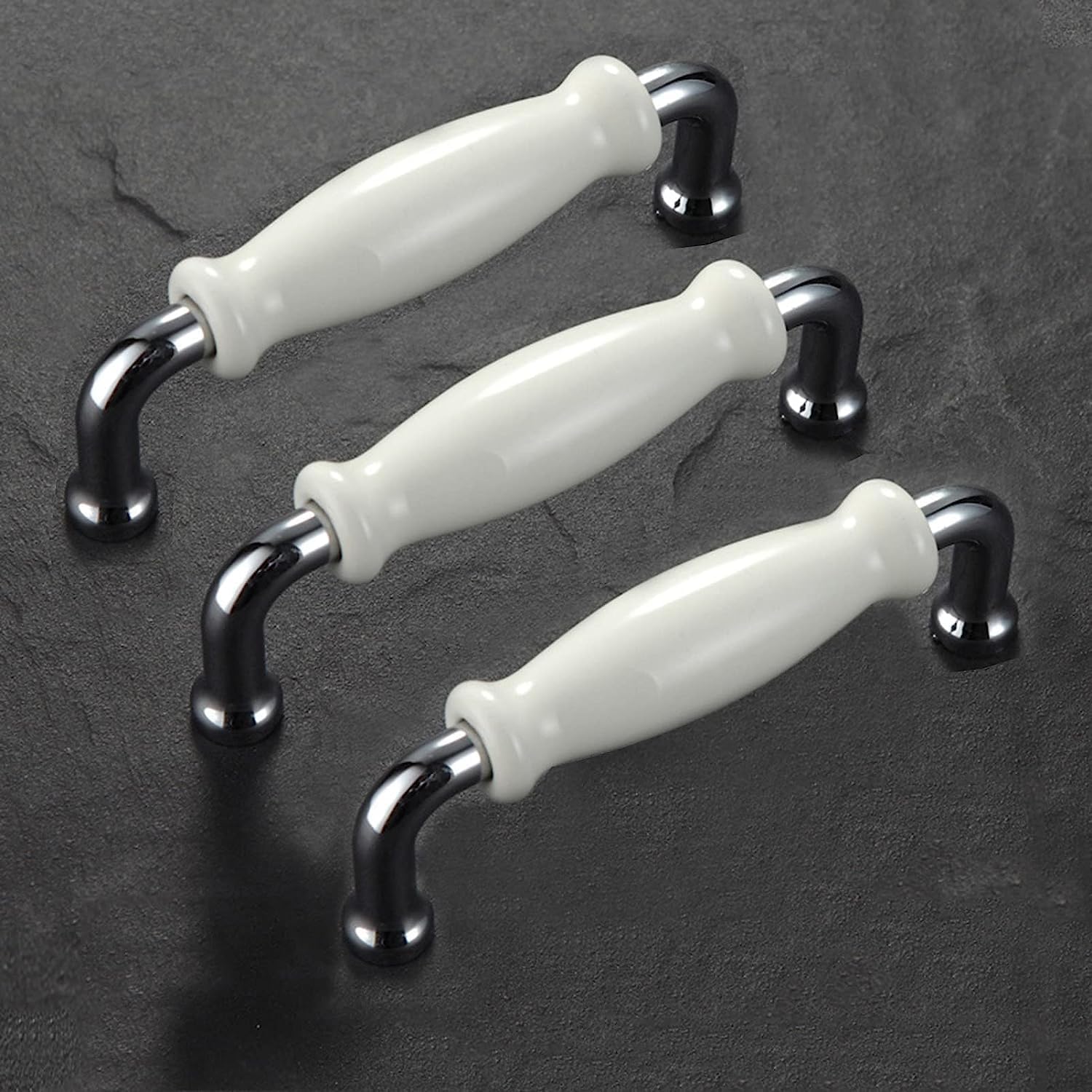 Vintage Ceramic Pull Handle, White Ceramic Handles Pulls,Ceramic Cabinet Handles Drawer Pulls,Vintage Cupboard Handles Door Bow Pull Handle for Kitchen Cabinet Drawer Closet Furniture 3 Pack (Single H