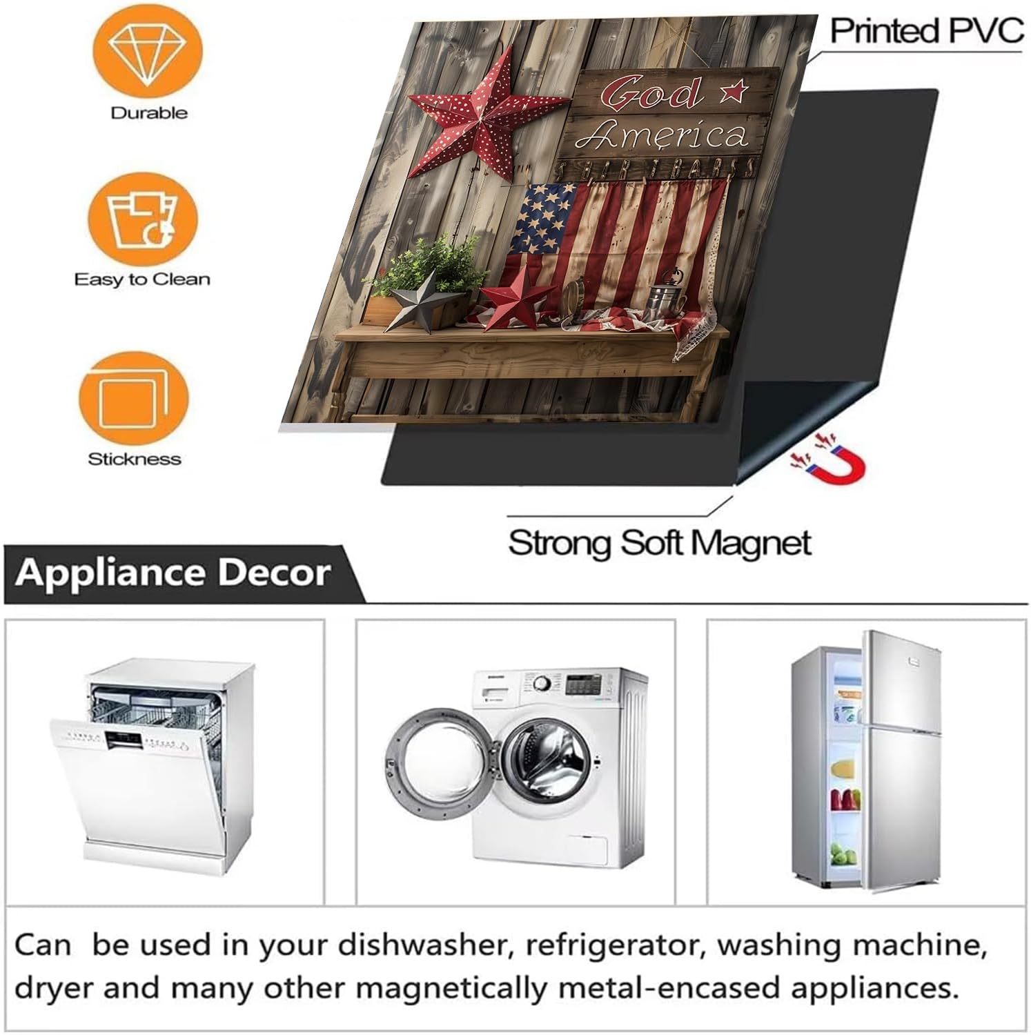 Dishwasher Magnet Cover 23" x 25.6", Independence Day Magnetic Door Wrap, Reusable Fridge Appliance Decor Sticker for Kitchen