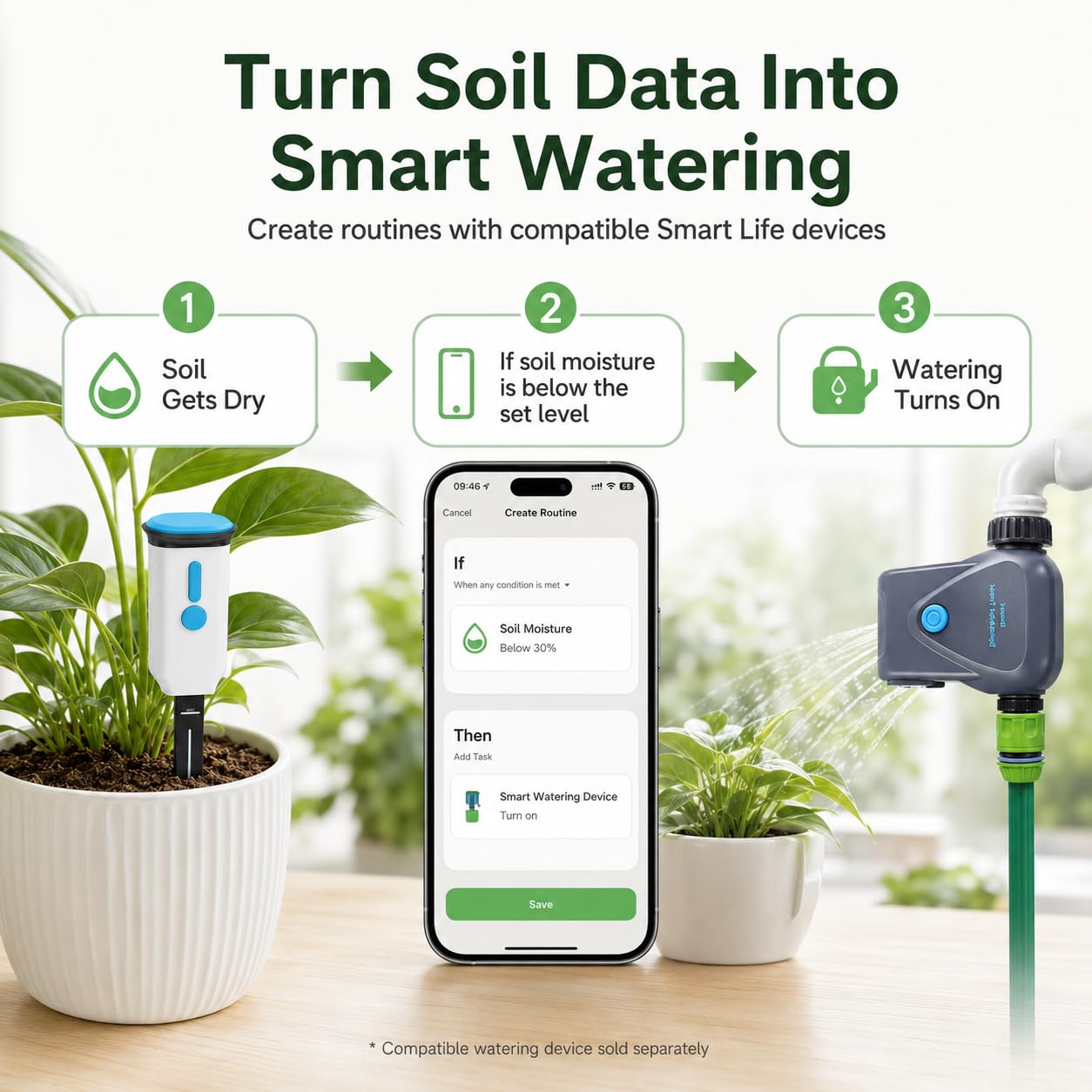 Sensore di umidità del suolo Wi-Fi con temperatura del suolo, Smart Life App Monitor per piante da appartamento, 2,4 GHz senza hub, allarme in caso di terreno troppo secco o bagnato, cronologia