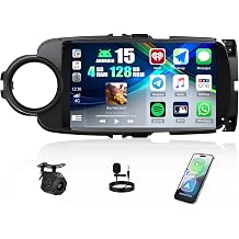 [4+128GB] Android 15 Car Radio Stereo for Toyota Yaris 2012-2017 with Wireless CarPlay Android Auto,9" Touch Screen Car Radio with Bluetooth GPS WiFi FM/RDS EQ SWC Backup Camera