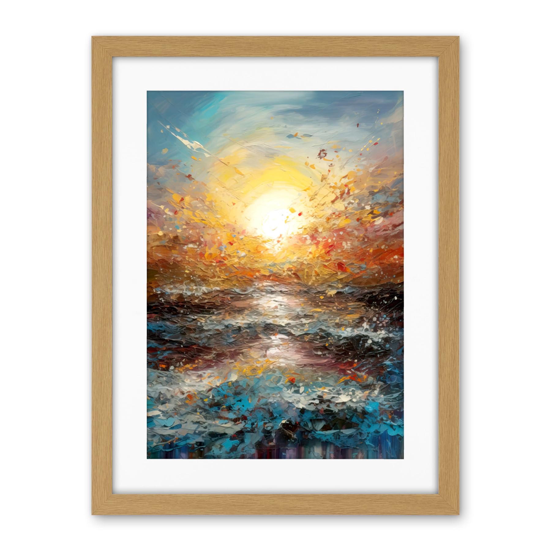 Artery8 Sunrise at Sea Abstract Seascape Splatter Art Artwork Framed Wall Art Print 18X24 Inch