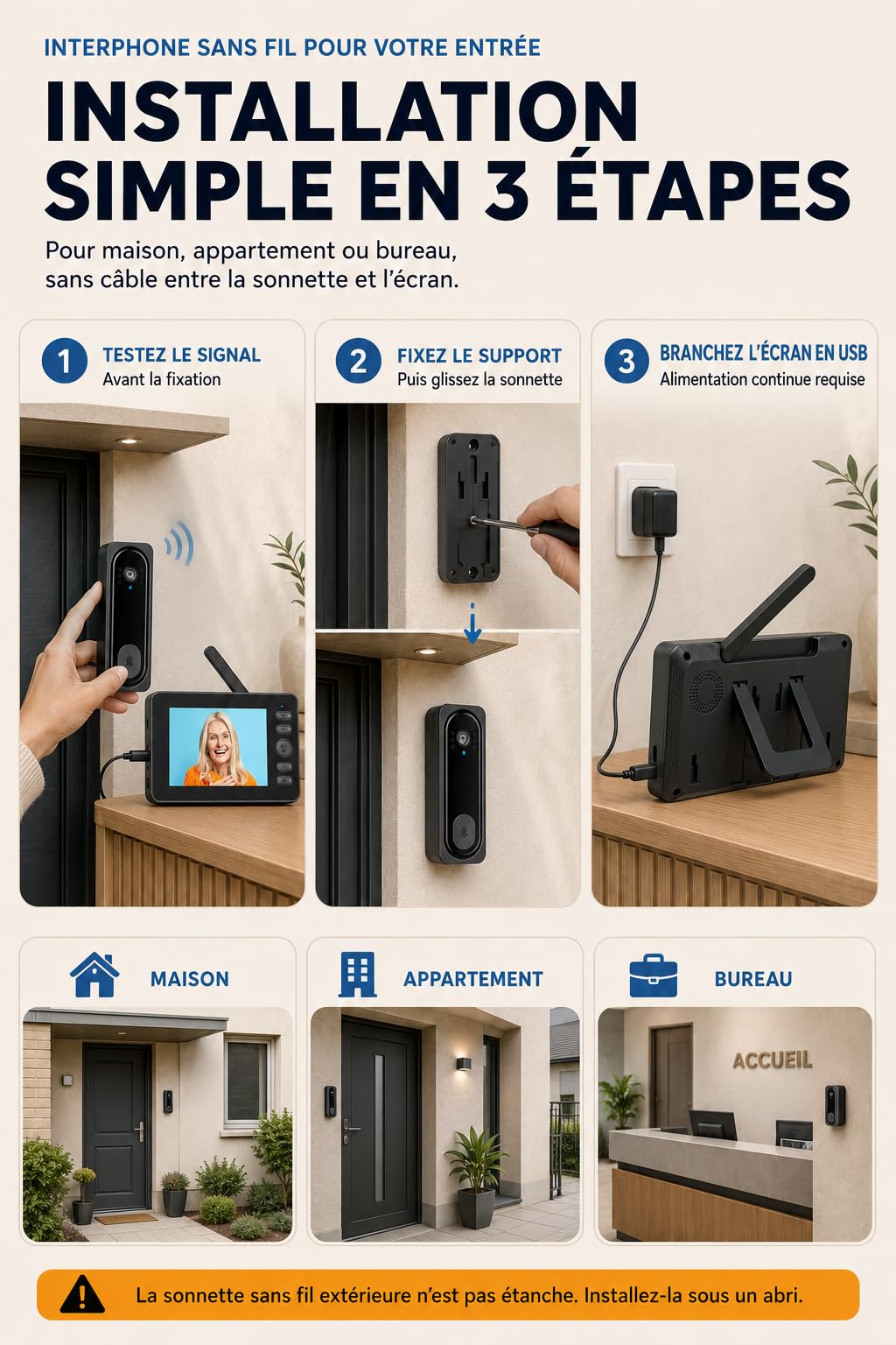 Sonnette Sans Fil Avec Caméra, 4,5" Interphone Vidéo Sans App Sans WIFI