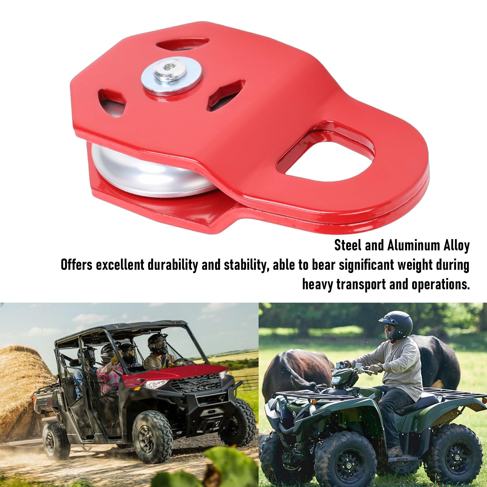 Aramox Polea de Arrastre para Cabrestante 8 Toneladas, Polea de Acero y Aleación de Aluminio de Alta Resistencia Roja Diámetro Máximo de Cuerda 15mm para Camiones Tractores ATV UTV