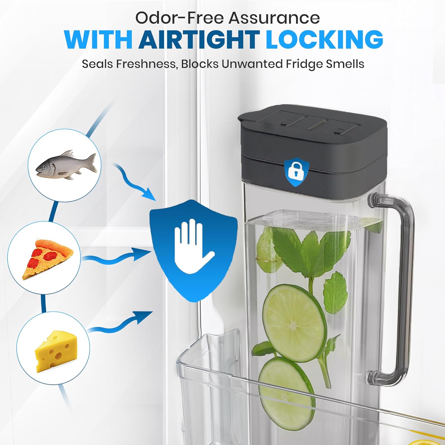 [2-PACK] SlimFit 2 Quart (2 Liter) pitcher with lid - Water jug for fridge door - Leakproof 64oz plastic pitcher with lid - Drink Container for Juice, Iced Tea, Coffee, BPA-Free Plastic, Black