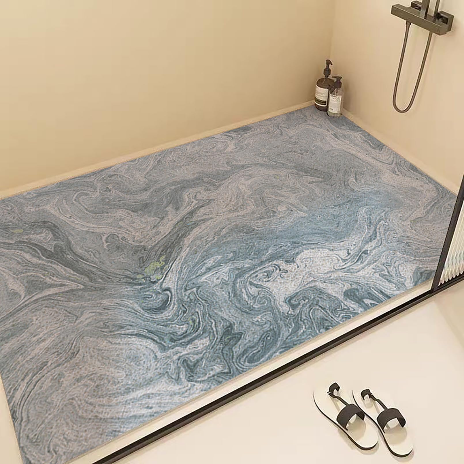 Alfombrilla de ducha antideslizante de PVC con patrón de mármol | Alfombrillas de ducha suaves y cómodas para ducha interior, alfombrilla de baño de goma, cortada a medida, alta permeabilidad