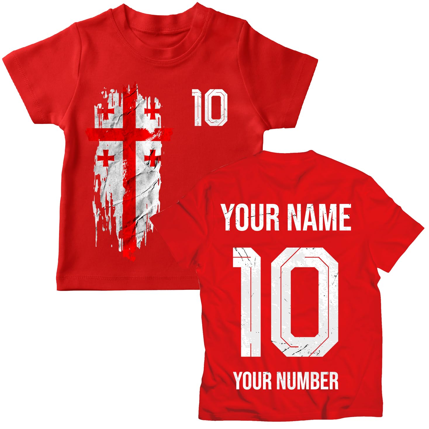 Georgia 2026 Personalised Kids' Football Fan Graphic Cotton T-Shirt, Custom Name and Number, Short Sleeve Supporters Top (3-4 Years Red Multi Color)